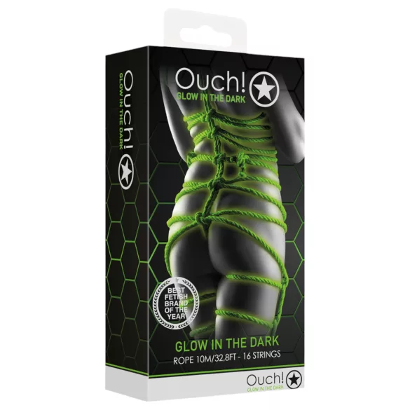 Ouch! - świecąca w ciemności lina bondage (5 m, zielona)