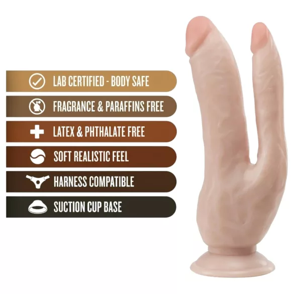 Dr. Skin 8 - podwójne dildo z przyssawką - realistyczny - beżowy
