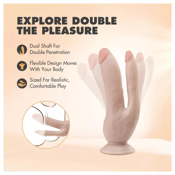 Dr. Skin 8 - podwójne dildo z przyssawką - realistyczny - beżowy