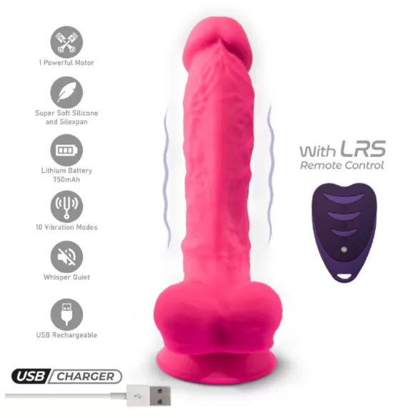 Silexd - wibrujący dildo z przyssawką i jądrami - z pilotem - silikon różowy