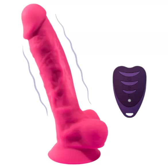 Silexd - wibrujący dildo z przyssawką i jądrami - z pilotem - silikon różowy