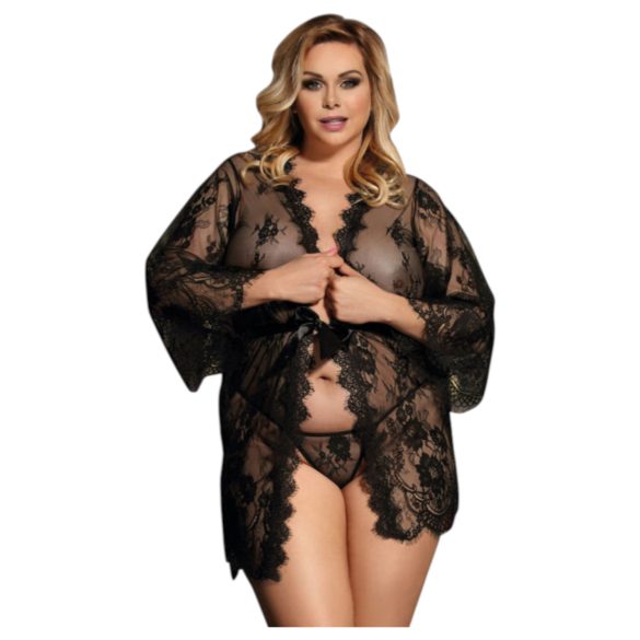 Subblime Queen Plus - koronkowy zestaw szlafroków - czarny (XL-2XL)
