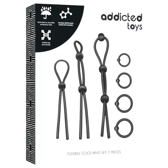 Addicted Toys - zestaw pierścieni na penisa - silikonowe - 7 sztuk - czarne