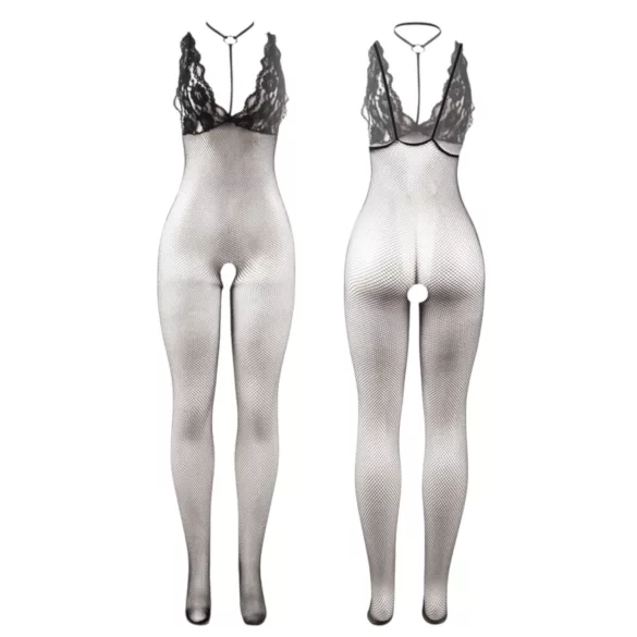 Subblime 951993 - bodystocking z siatki z ozdobą na szyi - czarny - S-L
