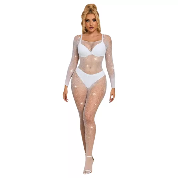 Subblime 952396 - błyszczący kombinezon z cyrkoniami - (biały) - S-L