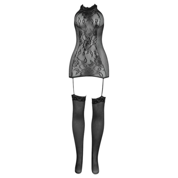 Adalet Nicole - komplet bielizny siateczkowej z koronką - czarny - L/XL