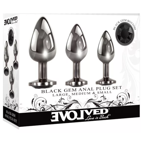 Evolved Black Gem - zestaw metalowych korków analnych - czarny kryształ