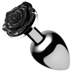   Booty Sparks Black Rose - aluminiowy korek analny (srebrno‑czarny)