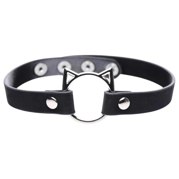 Master Series Kinky Kitty - obroża z kółkiem w kształcie głowy kota (czarna)
