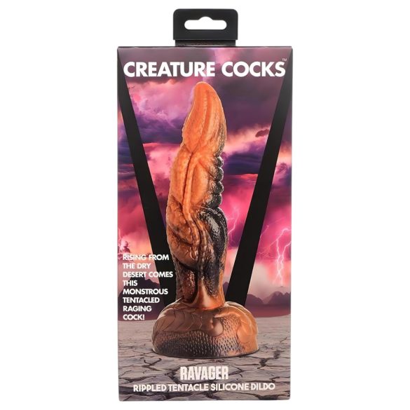 Creature Cocks Ravager - dildo silikonowe teksturowane - 20 cm - pomarańczowy