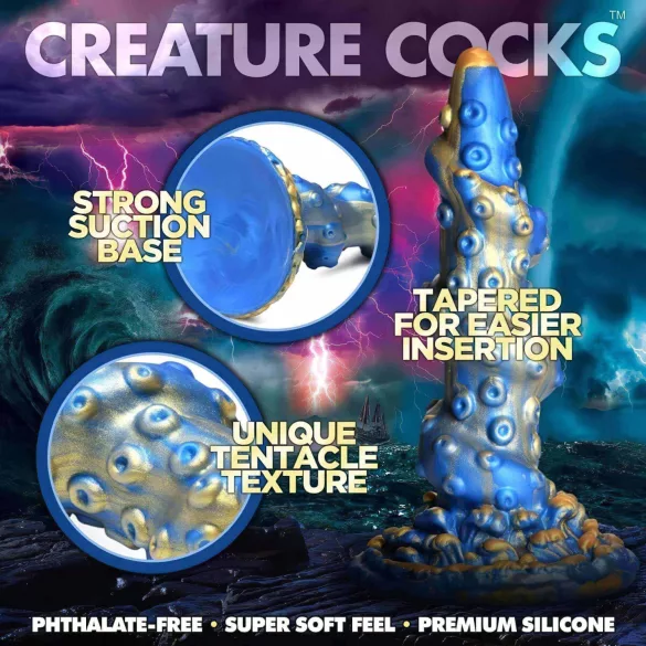 Creature Cocks Kraken - dildo spiralne ośmiornica - 21 cm - złoto-niebieski