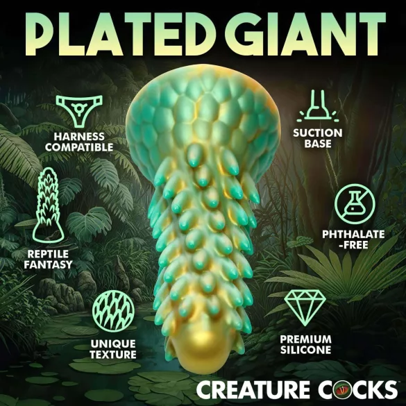 Creature Cocks - dildo realistyczny dinozaura - silikonowy - 20 cm - zielony