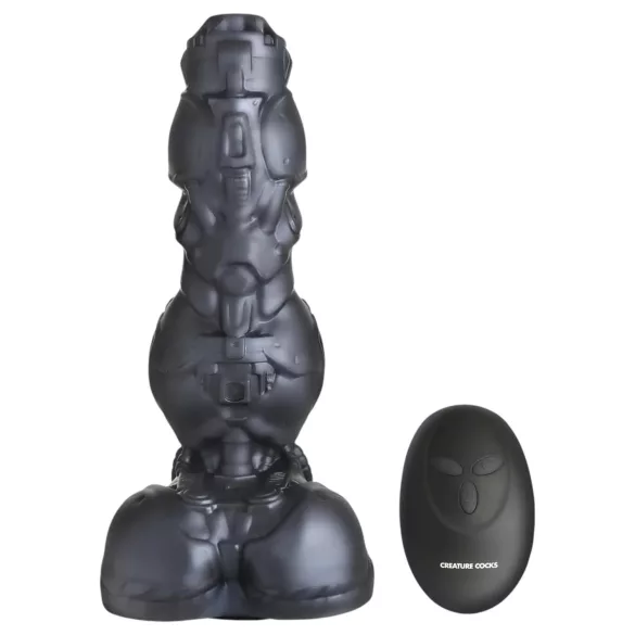 XR Brands Cyborg cock - wibrator tłokowy z pilotem - srebrny