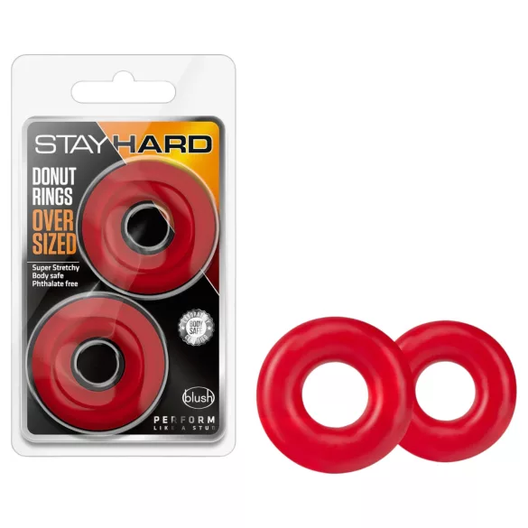 Stay Hard Donuts - zestaw pierścieni na penisa - silikon - czerwony