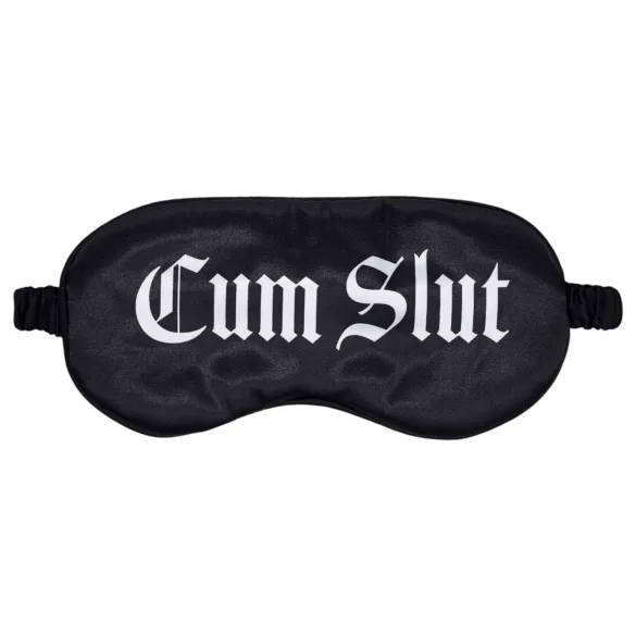 Au! - satynowa opaska na oczy z napisem „Cum Slut” (czarna)