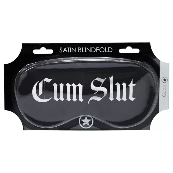 Au! - satynowa opaska na oczy z napisem „Cum Slut” (czarna)