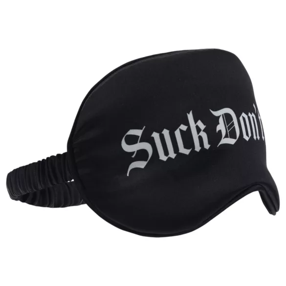Auć! - satynowa opaska na oczy z napisem „Suck Don't Bite” (czarna)