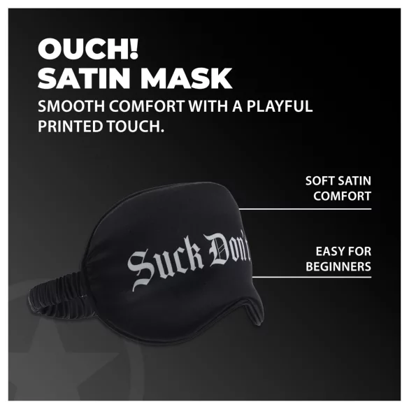 Auć! - satynowa opaska na oczy z napisem „Suck Don't Bite” (czarna)