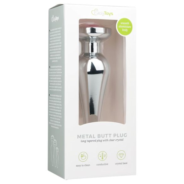 Easytoys - korek analny z różowym kryształem - metalowy srebrny 3,5 cm
