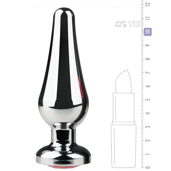 Easytoys - korek analny z różowym kryształem - metalowy srebrny 3,5 cm