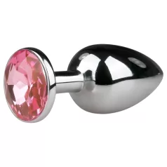   EasyToys Metal No.1 - srebrny analny plug w kształcie stożka z różowym kamieniem (2,7 cm)