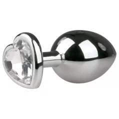   Easytoys - korek analny metalowy z sercem - biały kryształ - srebrny