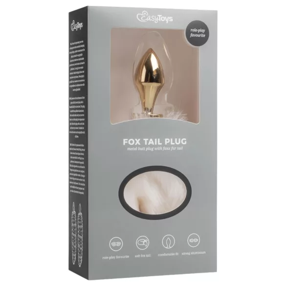 Easytoys Fox NO13 - korek analny metalowy z ogonem lisa - złoty biały