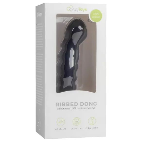 Easytoys - dildo analne z przyssawką - żebrowane - 14 cm - czarny