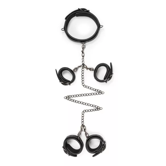 Easytoys - zestaw obroża, kajdanki na nadgarstki i kostki - czarny