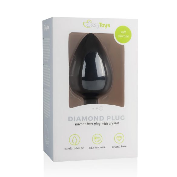Easytoys Diamond - czarny anal plug z białym kamieniem (duży)