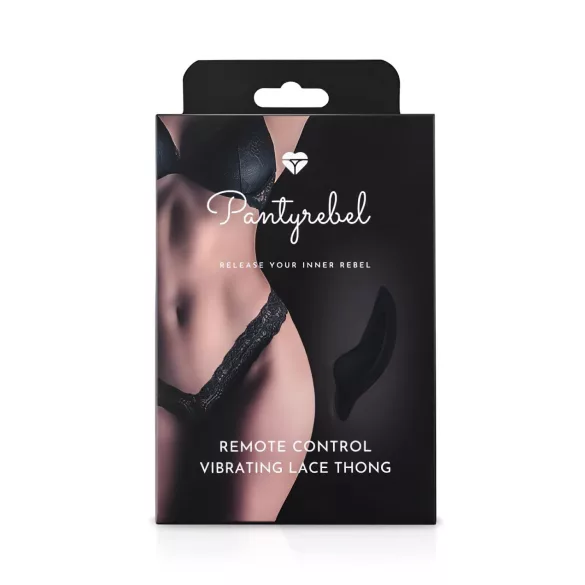 Pantyrebel - czarne bezprzewodowe, radiowe koronkowe wibrujące stringi (S-L)