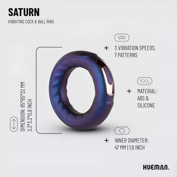 Hueman Saturn - pierścień wibrujący na penisa wodoodporny ładowany USB lila