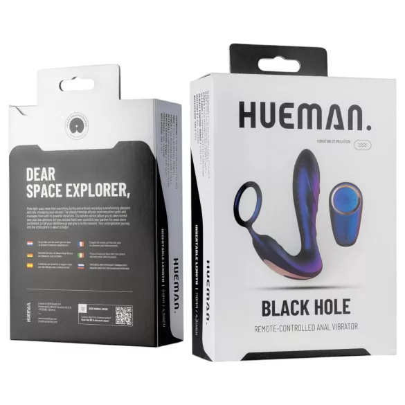 Hueman Black Hole - wibrujący analny dildo sterowany radiowo z pierścieniem na penisa (fioletowy)
