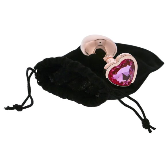 Gleaming Love - korek analny aluminiowy z sercem - rozmiar M - różowe złoto