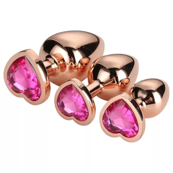 Gleaming Love - zestaw korków analnych w kształcie serca - rosegold - 3 sztuki