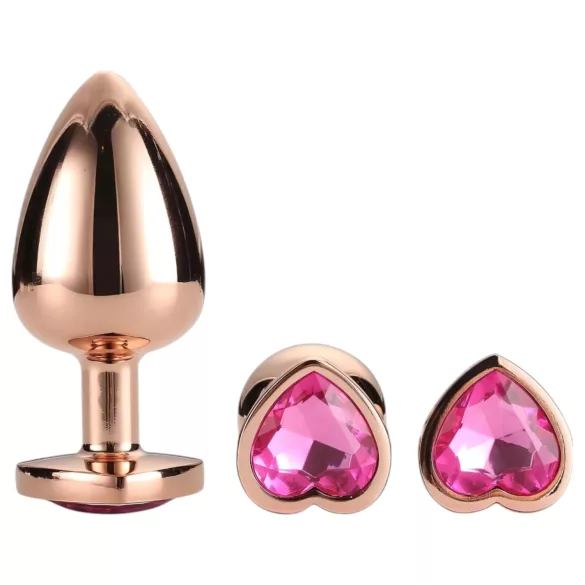 Gleaming Love - zestaw korków analnych w kształcie serca - rosegold - 3 sztuki