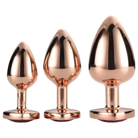Gleaming Love - zestaw korków analnych w kształcie serca - rosegold - 3 sztuki