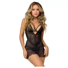   Zôf Eve - prześwitująca koronkowa koszulka babydoll ze stringami (czarna)