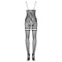 Obsessive - bodystocking siateczkowy w kwiaty - czarny (S-L)
