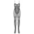 Obsessive - bodystocking siateczkowy w kwiaty - czarny (S-L)