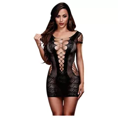   Baci - sukienka mini z siateczki sznurowana krótki rękaw czarna S-L