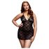 BACI - koszulka babydoll plus size z koronką i wiązaniem na szyi - czarna XL-XXL