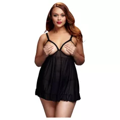 BACI - babydoll plus size otwarty w kropki czarny XL-XXL