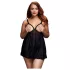 BACI - babydoll plus size otwarty w kropki czarny XL-XXL