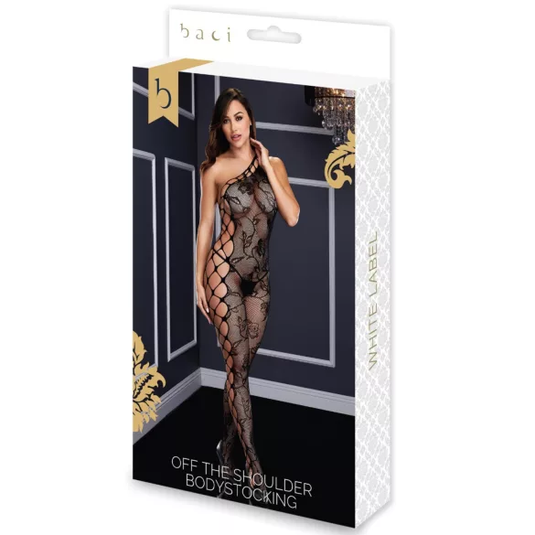 Baci - bodystocking z siateczki z kwiatowym wzorem - czarny S-L