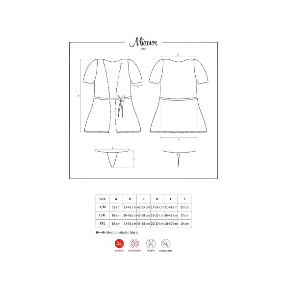 Obsessive Miamor Szlafrok - koronkowy rękaw i stringi (czarny) - L/XL