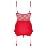 Obsessive Lovica - koronkowy top z pasem do pończoch i stringami (czerwony) - L/XL