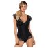 Obsessive Moketta - koronkowe, pasiasta body z falbankami (czarne)