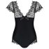 Obsessive Moketta - koronkowe, pasiasta body z falbankami (czarne) - L/XL