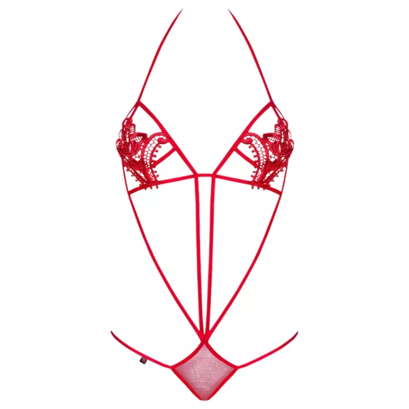 Obsessive - body z paskami i motywem tulipana - czerwone S/M